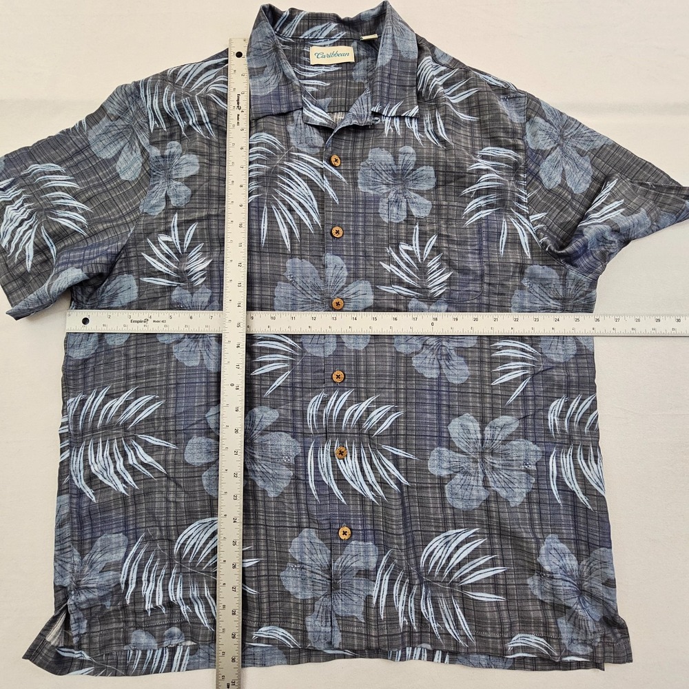 Caribbean Blue Floral Print Short Sleeve Modal Polyester Button-Up Shirt Mens XL - Picture 6 of 8